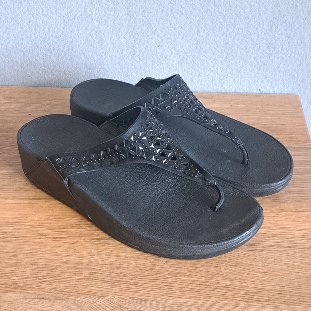 Fitflop Sandals Black Studded Embellish Toe Post Thong Women 7 38 Carmel Biker